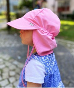 Resim yorni Pembe, Ense Korumalı, Boyundan Bağlamalı, Lastikli Ayar Tokalı Çocuk Bebek Güneş Şapka 