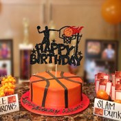 Resim 1 adet Parıltılı Basketbol Temalı Pasta Süsü, Bebek Duşu, Bar & Bat Mitzvah, Evrensel Kutlamalar ve Partiler için Spor Etkinliği Pastası Dekorasyon Seçimi - Ahşap, Elektriksiz, Tüysüz 