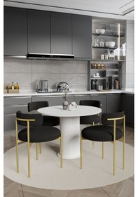 Resim Avvio Lorea Ptt Lake Mdf Ayak 4'lü Teddy Sandalye 90x90 Masa Sandalye Takımı Sandalye Bukle Kumaş Beyaz 