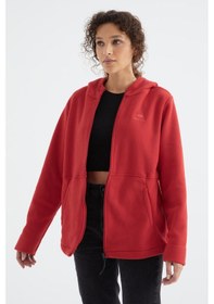 Resim Tommy Life Fiesta Kapüşonlu Fermuarlı Rahat Form Kadın Polar Sweatshirt - 97233 Kırmızı 