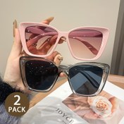 Resim Kadınlar ve Erkekler İçin 2 Adet Trendy Kedi Gözü Moda Gözlüğü - Şık Jel Pembe Çerçeve ve Mavi Lensli, Hafif Plastik Malzeme, Moda İle İlgili Durumlar İçin Mükemmel, Moda Gözlüğü|Oyuncağız Tasarım|Polikarbonik Lensler 