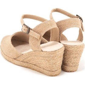 Resim Star Tombis Gerçek Elişi Topuğu Açık Bilekten Bantlı Dolgu Topuk Keten Hasır Espadril Handmade Hasır 