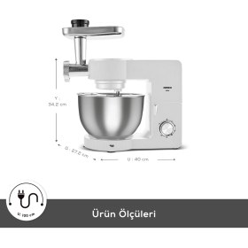 Resim Karaca Multichef Ultra 2000W 7 Litre Stand Mikser Porcelain White (Kıyma Çekme/sucuk-Sosis/içli Köfte Aparatlı) 