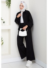 Resim Fermuarlı Oversize Takım 1595 - Siyah Siyah 
