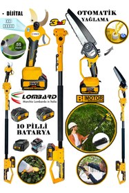 Resim Cros LOMBARD Lombard 3 In 1 Otomatik Yağ Pompalı Testere 55 Mm Dijital Budama Makası Teleskopik Uzatma 2 Akülü 