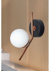 Resim Luzarana Elit Bakır Siyah Metal Gövde Beyaz Camlı Tasarım Yatay Aplik 