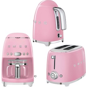 Resim Smeg 50's Style Pembe Kettle - 1x2 Ekmek Kızartma Makinesi Ve Filtre Kahve Makine Seti 