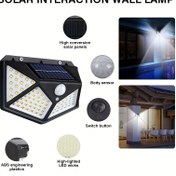 Resim 100 LED Güneş Enerjili Duvar Lambası Hareket Sensörü ile - Su Geçirmez, Yüksek Parlaklıkta LED Işıklar Dış Mekan ve İç Mekan Kullanımı için, Otomatik Parlaklık Ayarı, Veranda, Bahçe ve Ev Dekoru için İdeal, Dış Mekan Aydınlatması | Modern Duvar Lambası | Güneş Enerjili Lamba 