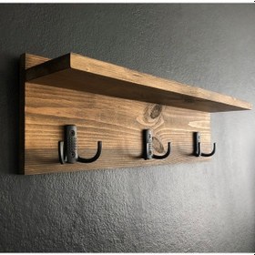 Resim O&Awood Doğal Ahşap Vestiyer, Dekoratif 3 Askılı Portmanto, Raflı Vintage (503246659) 