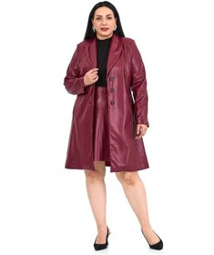 Resim Büyük Beden Cepli Düğme Kapamalı Astarlı Suni Deri Bordo Kaban Bordo 