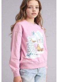 Resim Defacto Relax Fit Bisiklet Yaka Baskılı Sweatshirt Kız Çocuk E6843A825WN Pembe 