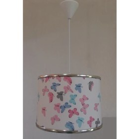 Resim Kelebekli Kumaş Kaplama Çocuk Odası ve Bebek Odası Avize Aydınlatma Sarkıt 