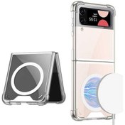 Resim Galaxy Z Flip 4 Kılıf Wireless Şarj Özellikli Airbagli Kıpta Anti Shock Magsafe Kapak 