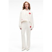 Resim AVENZA Kadın Nakış Detaylı Yanları Cepli Regular Geniş Paçalı Ekru Eşofman Altı 