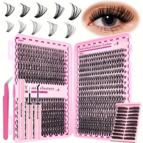 Resim 700/160 Adet Kirpik Uzatma Seti, Yapıştırıcı ve Mühürleyici Cımbızlı Kalın Kirpik Kümeleri, Wispy Tekli Kirpikler D Kıvrım (30D 40D 50D Karışık, 9-16mm), Zarif Hediye Seti, Güzel Hediye 