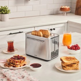 Resim Karaca Color Touch Renkli Dijital Ekranlı Inox Ekmek Kızartma Makinesi 2 Dilim Kapasiteli 950 W 
