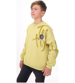 Resim Toontoy Kids Toontoy Erkek Çocuk Oversize Bisiklet Yaka Düşük Omuz Baskılı Sweatshirt - 2 İplik Açık Yeşil 