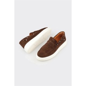 Resim Elle Kahve Deri Erkek Günlük Loafer 