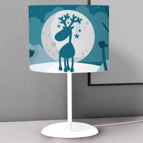 Resim instababyrooms Mavi Geyik Desenli Çocuk Odası Dijital Baskılı Çocuk Odası Masaüstü Abajur Avize 