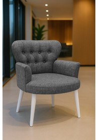 Resim Azra Mobilya Gri Keten Kumaş Tekli Koltuk Berjer - Cafe Koltuğu - Bekleme Koltuğu - Beyaz Ayak Gri 