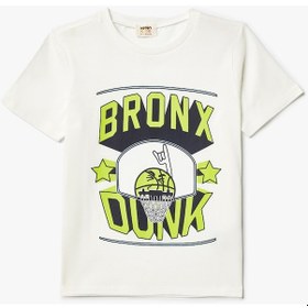 Resim Koton Tişört Basketbol Baskılı Kısa Kollu Bisiklet Yaka Ekru 4skb10384tk Ekru 