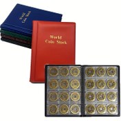 Resim 1 Adet 120 Yuvalı Dünya Para Albümü - Anma ve Antik Paralar İçin Dayanıklı PVC Ciltli, Kırmızı & Siyah Kapaklar, Altın Folyo "World Coin Stock" Tasarımı, Şeffaf Sayfalar ve Koruyucu Kılıflar (Parasız) 