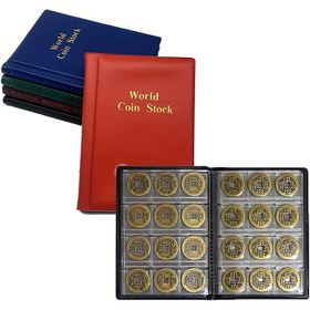 Resim 1 Adet 120 Yuvalı Dünya Para Albümü - Anma ve Antik Paralar İçin Dayanıklı PVC Ciltli, Kırmızı & Siyah Kapaklar, Altın Folyo "World Coin Stock" Tasarımı, Şeffaf Sayfalar ve Koruyucu Kılıflar (Parasız) 