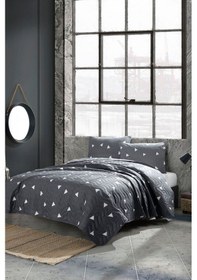 Resim Kapitone Yatak Örtüsü Seti Çift Kişilik Üçgen Gri Gri 