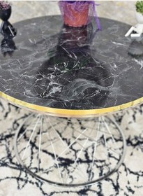 Resim Zafir Krom Kaplama Siyah Mermer Gold Cumba Suntalem Tabla Pota Orta Sehpa - 3 1 Sehpa - Orta Sehpa Siyah Mermer Gold Cumba 