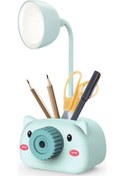 Resim Neevoyu Kartun Domuz Desenli Usb Şarjlı Led Göz Koruyucu Lambalı, Kalem Traşlı Ve Telefon Tutuculu Çok Fonksiyonlu Kalemlik - Mavi 2192a 