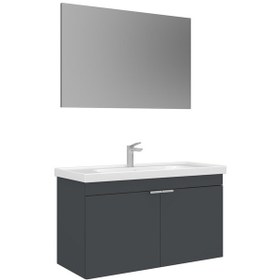 Resim Orka Desna 100 Cm Mat Antrasit Düz Aynalı Banyo Dolabı Takımı Antrasit 