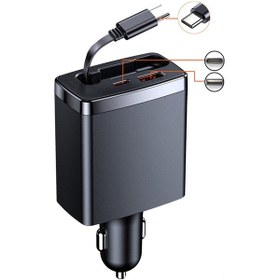 Resim Fosenze 125w Hızlı Şarjlı Araç Şarj Cihazı, Usb Ve Type-c Çift Port, Laptop Şarj İmkanı, Geri Çekilebilir Kablo, Siyah 