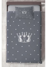 Resim Mekta Home Bebek Ve Çocuk Odası Kral Tacı Ve Yıldız Desenli Gri Yatak Örtüsü Renkli 