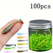 Resim 100 adet 1 set, 1.38 inç uzunluğunda Yem T-Kuyruk Yumuşak Jig Kanca Balık Solucanları Yavaş Batan Weever Eğri Ağız Sazan Küçük ve Mikro Şeyler Yemi, yaz için uygun, Babalar Günü için güzel bir hediye 