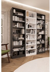 Resim Asra Trend %100 MDFLAM Koyu Gri & Beyaz Kitaplık K-28 