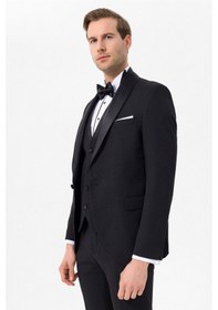 Resim Süvari Siyah Slim Fit Armürlü 6 Drop Smokin & Damatlık 