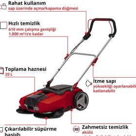 Resim Einhell TE-SW 18/610 Li - Solo, Akülü Zemin Temizleme (Akü ve şarj cihazı dahil değildir) 