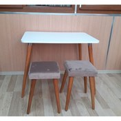 Resim Depolife Ahşap Gürgen Ayaklı 2 Tabureli Mutfak Yemek Masa Takımı 2 Tabure 1 Masa Seti 60x90 Masa Seti 