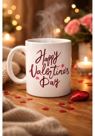Resim Happy Valentine S Day Baskılı Porselen Kupa Model 2 Sevgililer Günü Özel Tasarım Beyaz 
