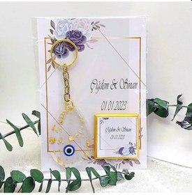 Resim Damla Modeli Epoksi Anahtarlık ve Çikolata Nişan Nikah H(25 Adet) 