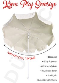 Resim 10 Telli Plaj Bahçe Balkon Şemsiyesi Eğilebilir 200 Cm Kalın Kumaş Bej 