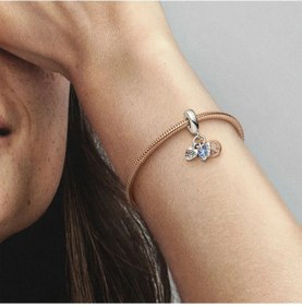 Resim Nur Silver İki Renkli Gökkuşağı Kalp, Kelebek Ve Barış Üçlü Sarkıt Charm Nur-cm00454 Gümüş 