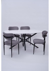 Resim Çapraz Polo Demir High Gloss Yemek Masa Sandalye Takımı 90x160 beyaz 