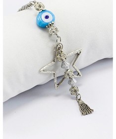 Resim Parlak Taşlı Ve Cam Nazar Boncuklu Metal Yıldız Dikiz Ayna Süsü / 