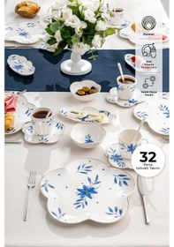 Resim Emsan İntense Blue Porselen 32 Parça 6 Kişilik Kahvaltı / Servis Beyaz 