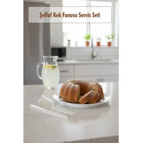 Resim Depa Akrilik Beyaz Kek Fanusu ve Servis Seti - 33 x 39 x 14 cm 