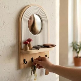 Resim Aynalı Ahşap Duvar Hol Anahtar Askısı, Minimalist Dekoratif Modern Anahtarlık 