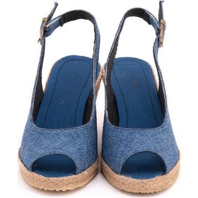 Resim Star Tombis Gerçek Elişi Burnu Açık Arkası Bantlı Dolgu Topuk Mavi Keten Hasır Espadril Handmade Saks Mavi 