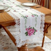 Resim 1 Adet Polyester ve Keten Karışımı Örgü Nakışlı, Kahverengi Suyla Çözünebilir Dantel Kenarlı Masa Örtüsü, Ev Dekorasyonu, Aile Toplantıları, Tatil Piknikleri, Duvar Dolapları, Partiler, Düğünler İçin Uygun 44.96x29.97cm/39.88x39.88cm/39.88x89.92cm/39.88x109.98cm/39.88x150.11cm/39.88x180.09cm/39.88x219.96cm 
