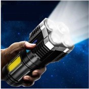 Resim Ultra Parlak El Feneri Usb Şarj 4 Led+yan Cob Led Taktik Günlük Hayat Kamp Avcılık El Feneri 